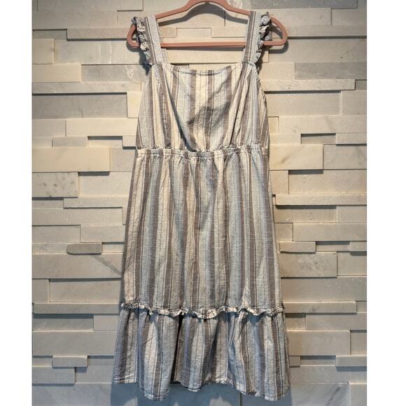 MADISON GREY Cotton Sleeveless Ruffle Open Back Striped Flounce Dress XL - Picture 1 of 5